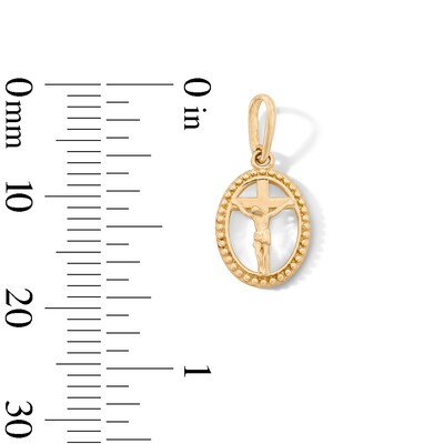 10K Solid Gold Mini Beaded Oval Crucifix Charm