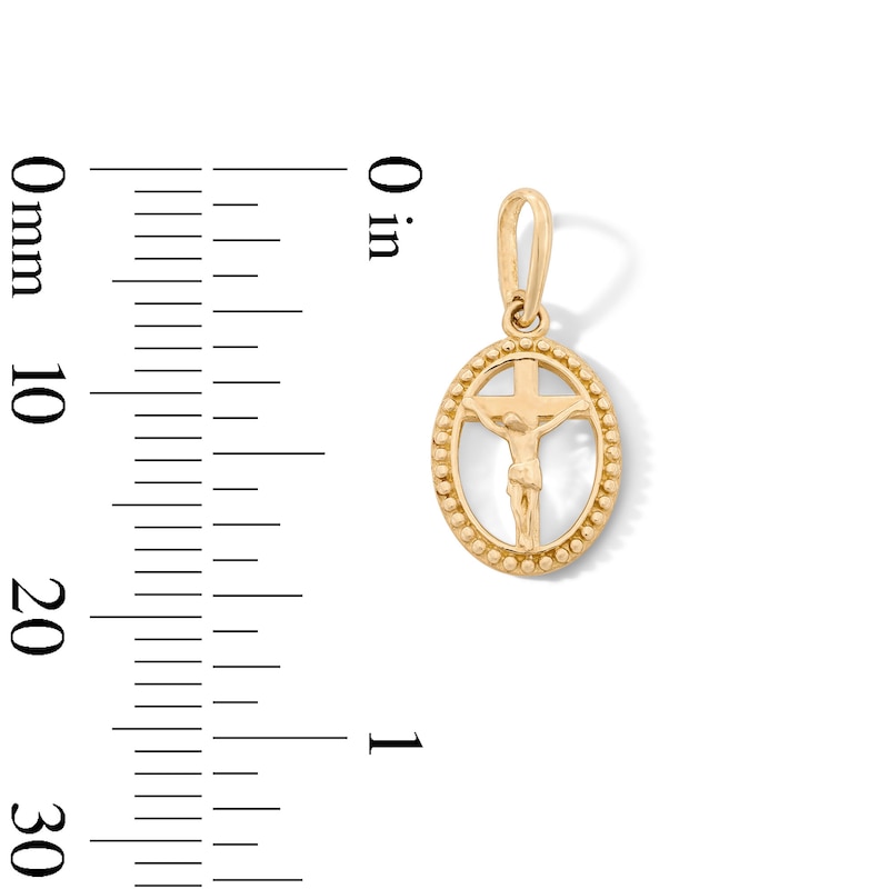 Main Image 2 of 10K Solid Gold Mini Beaded Oval Crucifix Charm