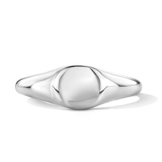 Solid Sterling Silver Button Signet Ring - Size 7