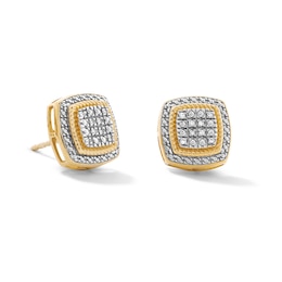 14K Gold Plated 1/20 CT. T.W. Lab-Grown Diamond Cushion Frame Studs