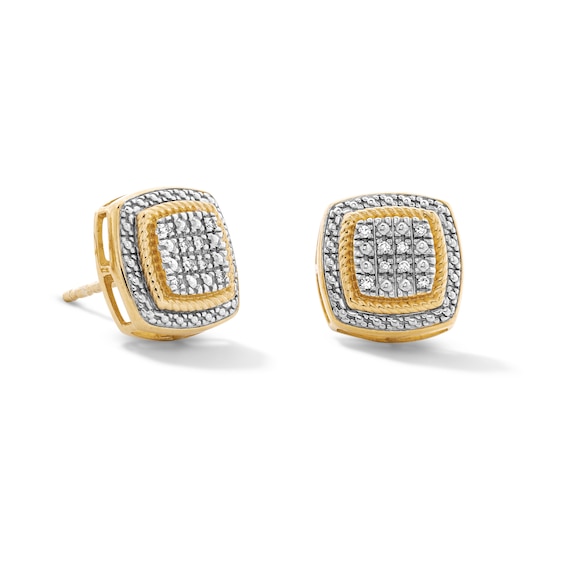 14K Gold Plated 1/20 CT. T.W. Lab-Grown Diamond Cushion Frame Studs