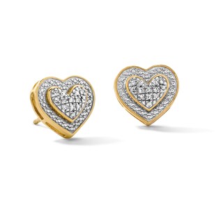 14K Gold Plated 1/20 CT. T.W. Lab-Grown Diamond Heart Frame Studs