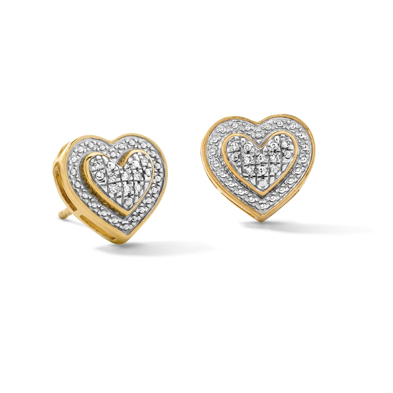 Main Image 1 of 14K Gold Plated 1/20 CT. T.W. Lab-Grown Diamond Heart Frame Studs