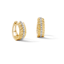 14K Gold Plated 1/20 CT. T.W. Lab-Grown Diamond Single Row Textured Huggie Hoops