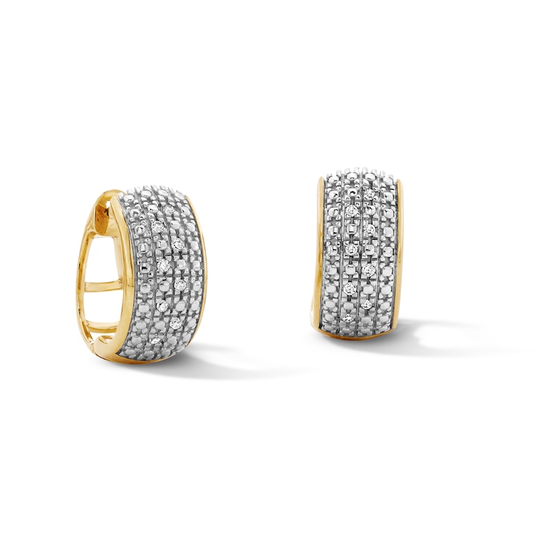 Main Image 1 of 14K Gold Plated 1/20 CT. T.W. Lab-Grown Diamond Four Row Huggie Hoops