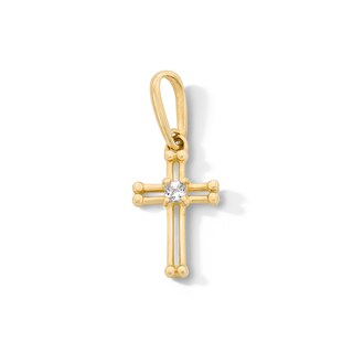 10K Solid Gold CZ Center Mini Open Cross Charm
