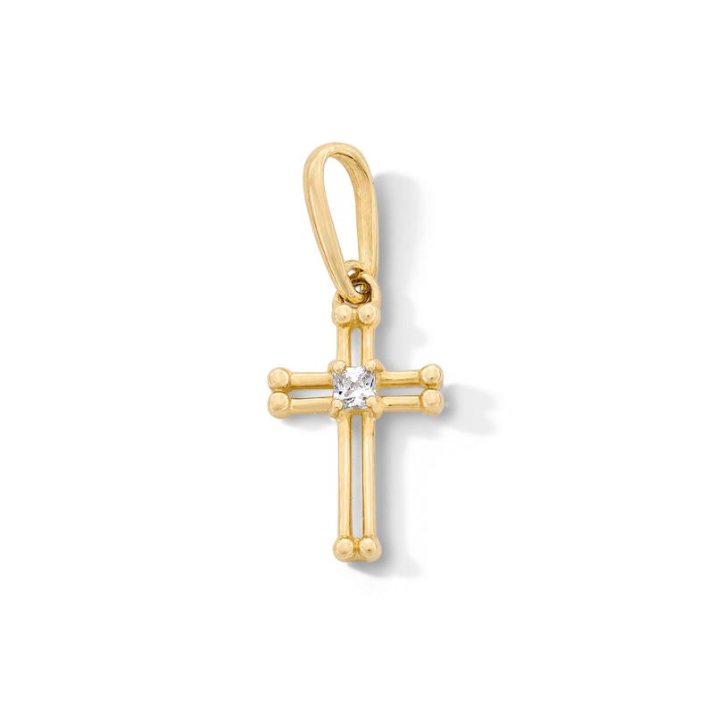 Main Image 1 of 10K Solid Gold CZ Center Mini Open Cross Charm