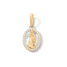 10K Solid Gold CZ Mini Oval Our Lady of Guadalupe Charm