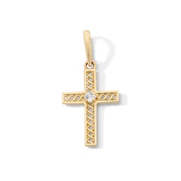 10K Solid Gold CZ Center Mini Lattice Cross Charm