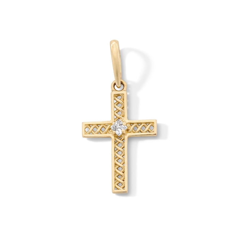 10K Solid Gold CZ Center Mini Lattice Cross Charm