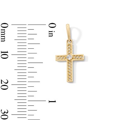 10K Solid Gold CZ Center Mini Lattice Cross Charm