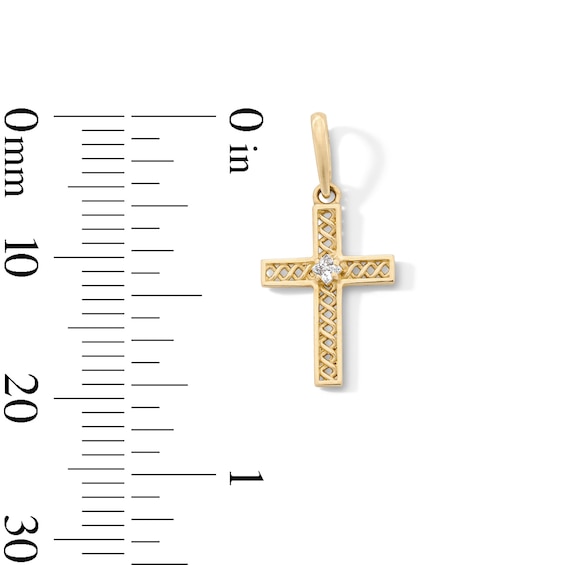 10K Solid Gold CZ Center Mini Lattice Cross Charm