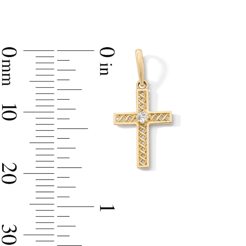 Main Image 2 of 10K Solid Gold CZ Center Mini Lattice Cross Charm