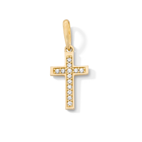 10K Solid Gold CZ Mini Cross Charm