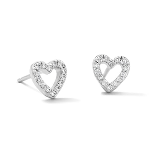 Solid Sterling Silver CZ Heart Outline Studs