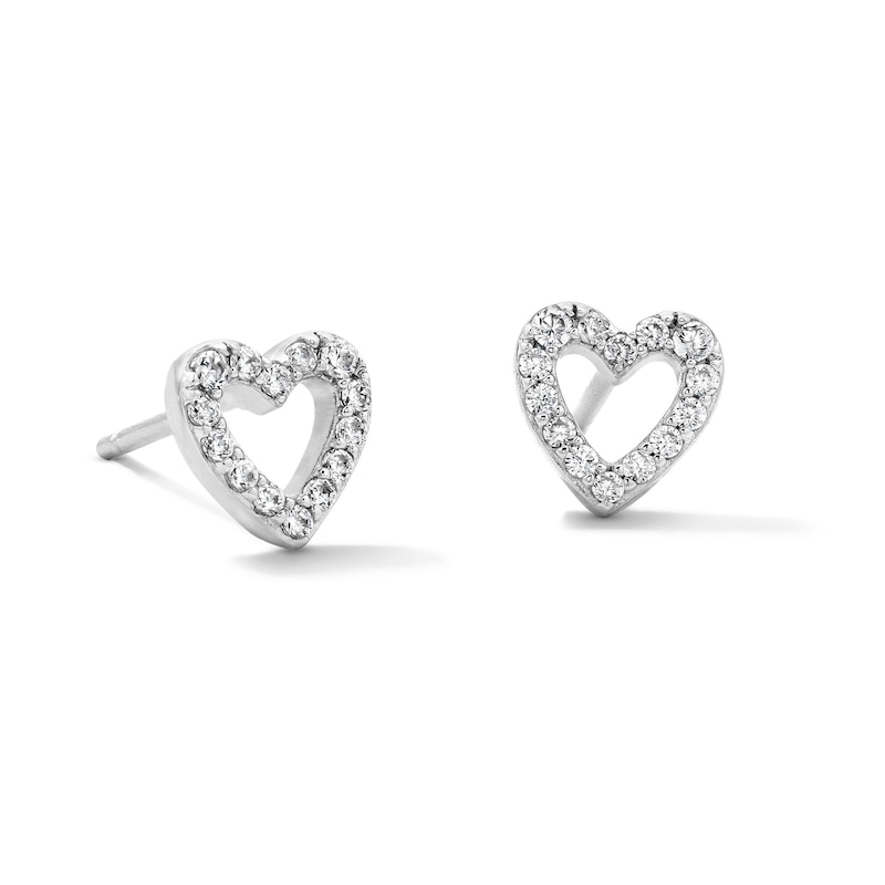 Main Image 1 of Solid Sterling Silver CZ Heart Outline Studs