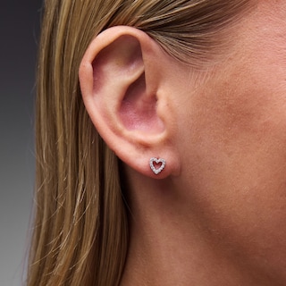 Solid Sterling Silver CZ Heart Outline Studs