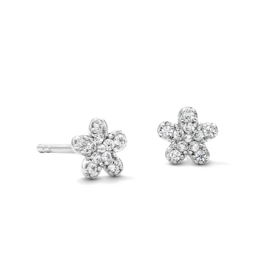 Solid Sterling Silver CZ Flower Studs