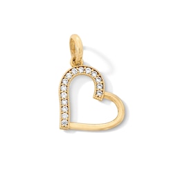 10K Solid Gold CZ Half-Stone Tilted Open Heart Charm