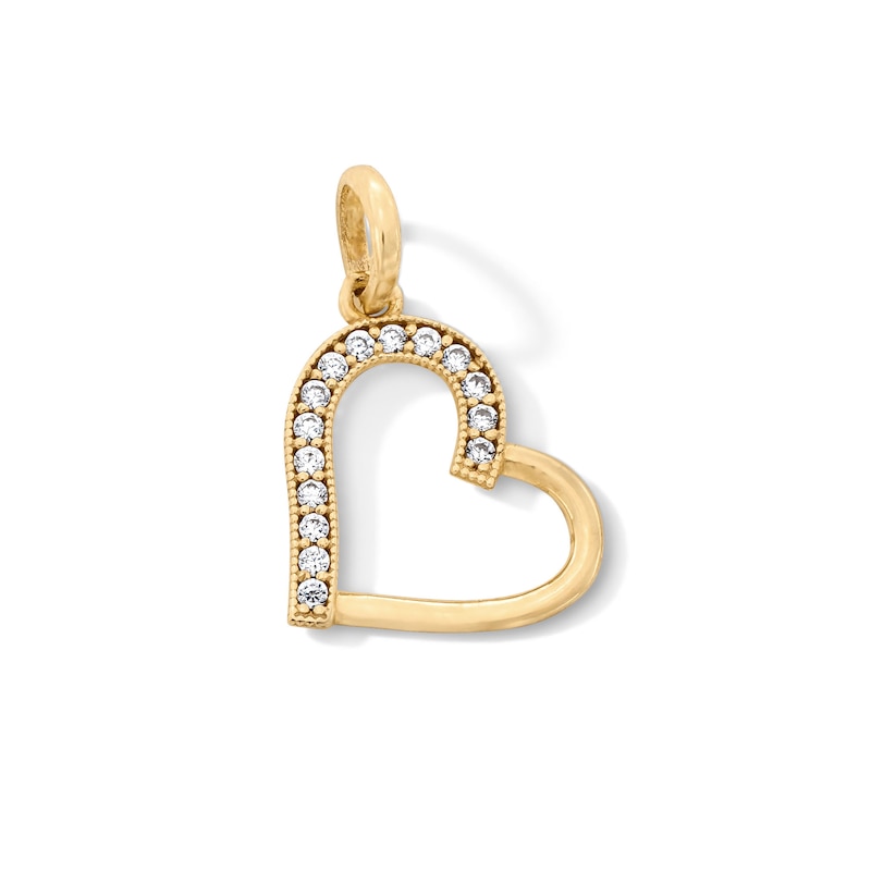 Main Image 1 of 10K Solid Gold CZ Half-Stone Tilted Open Heart Charm