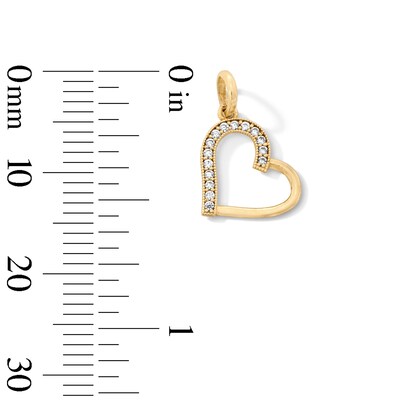 10K Solid Gold CZ Half-Stone Tilted Open Heart Charm