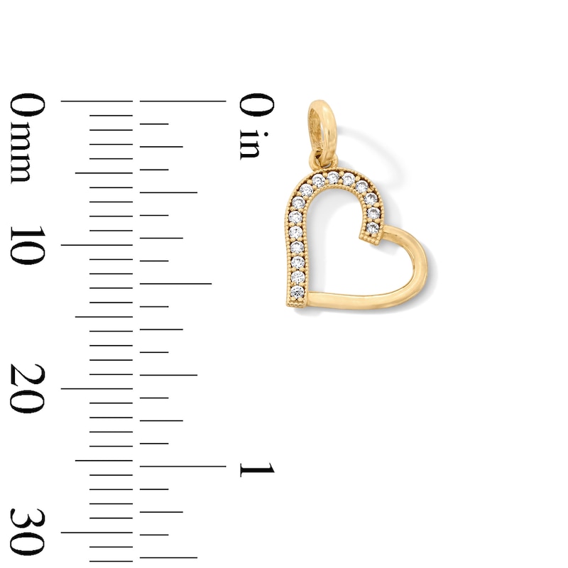 Main Image 2 of 10K Solid Gold CZ Half-Stone Tilted Open Heart Charm