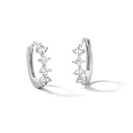 Solid Sterling Silver Princess-Cut CZ Huggie Hoops