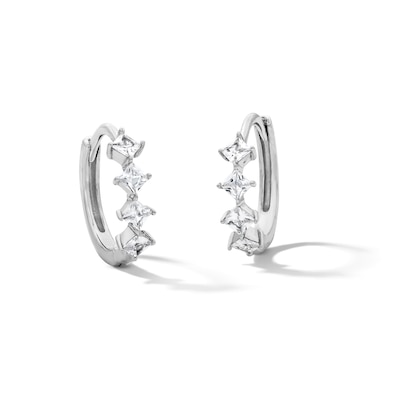 Solid Sterling Silver Princess-Cut CZ Huggie Hoops