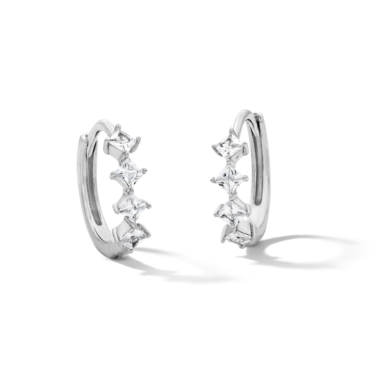 Main Image 1 of Solid Sterling Silver Princess-Cut CZ Huggie Hoops