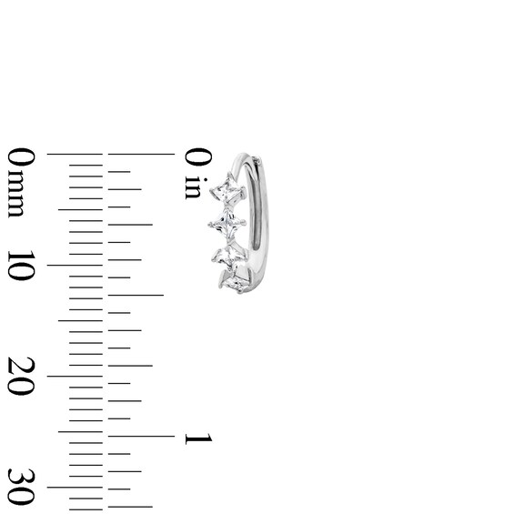 Solid Sterling Silver Princess-Cut CZ Huggie Hoops