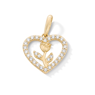 10K Solid Gold CZ Mini Heart with Rose Charm