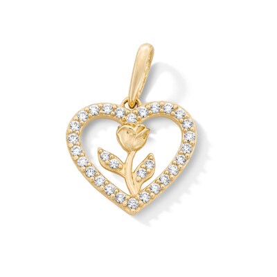 10K Solid Gold CZ Mini Heart with Rose Charm