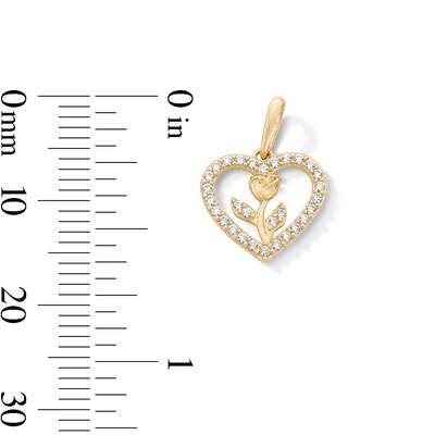 10K Solid Gold CZ Mini Heart with Rose Charm