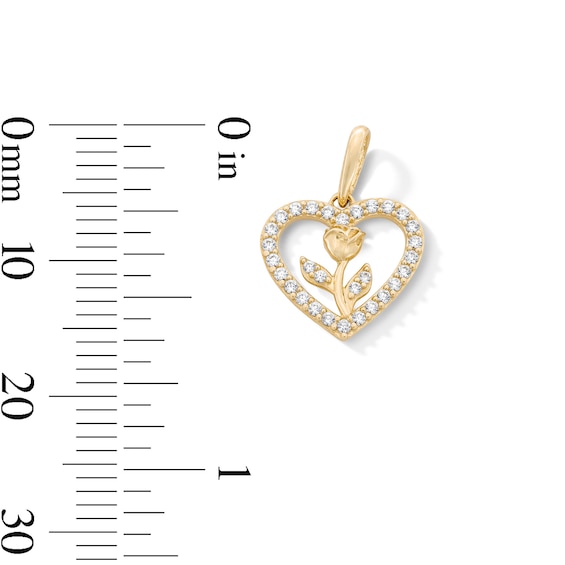 10K Solid Gold CZ Mini Heart with Rose Charm