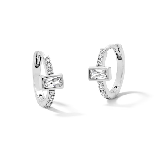 Solid Sterling Silver CZ Emerald Hoops