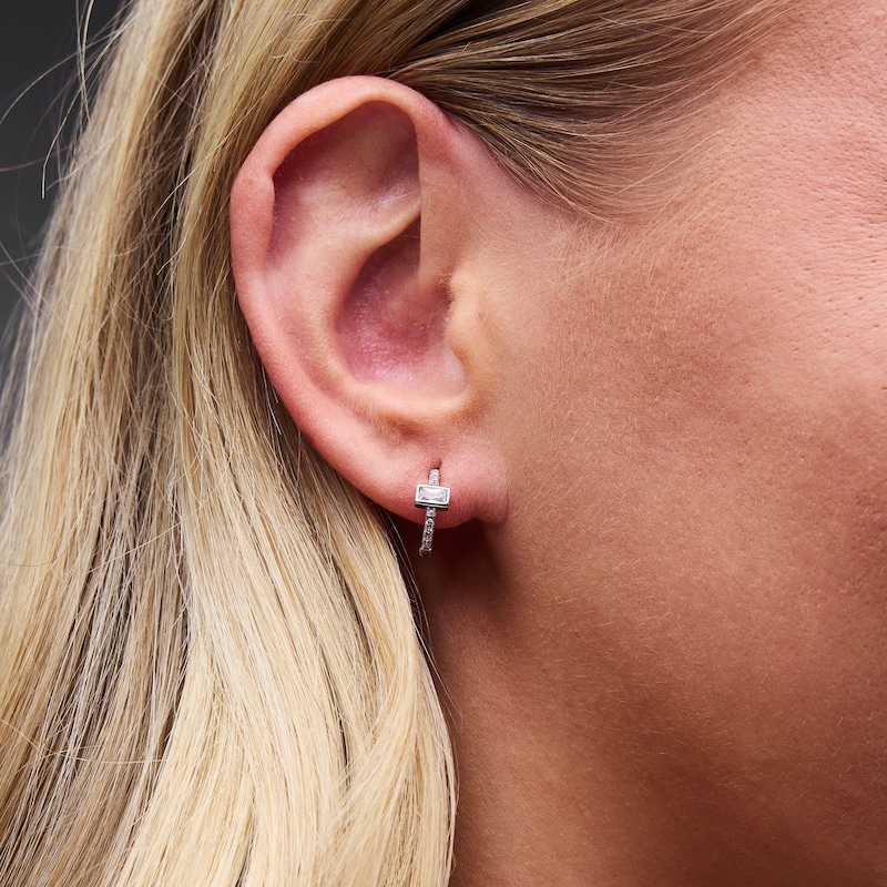 Main Image 2 of Solid Sterling Silver CZ Emerald Hoops