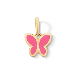 10K Solid Gold Pink Enamel Mini Butterfly Charm