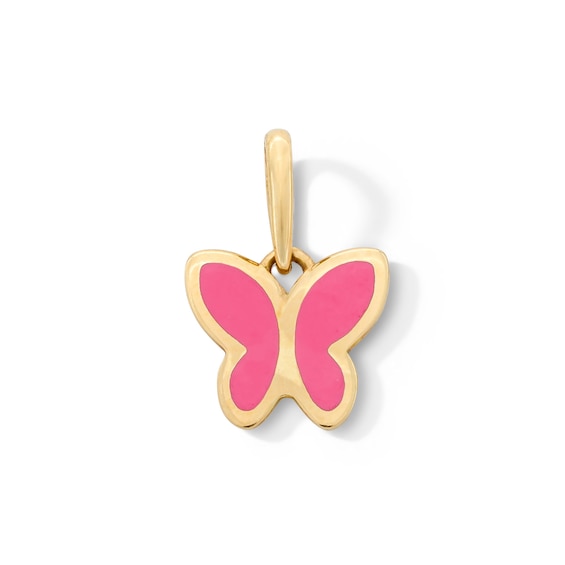 10K Solid Gold Pink Enamel Mini Butterfly Charm