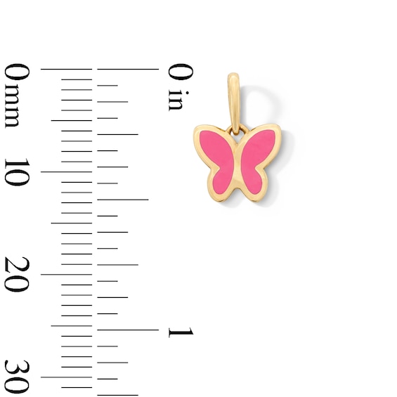 10K Solid Gold Pink Enamel Mini Butterfly Charm