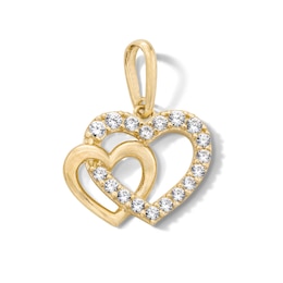 10K Solid Gold CZ Mini Double Heart Charm
