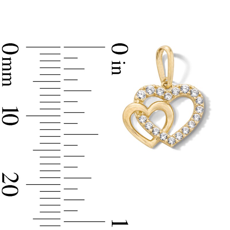 Main Image 2 of 10K Solid Gold CZ Mini Double Heart Charm