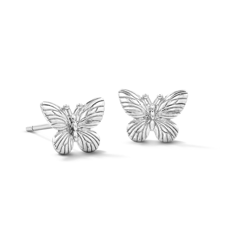 Main Image 1 of Solid Sterling Silver Textured Butterfly Studs