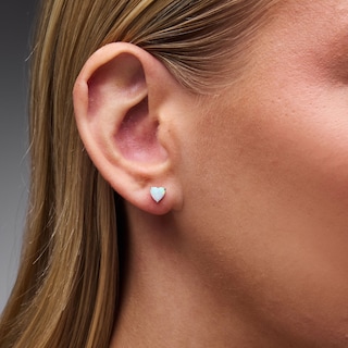 Solid Sterling Silver Simulated Opal Heart Studs