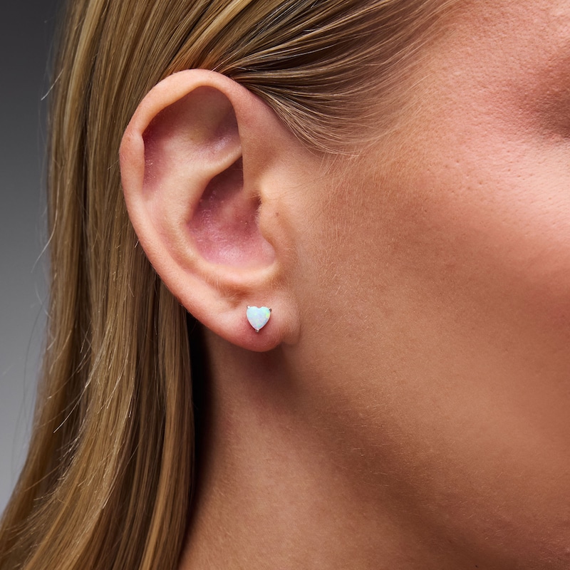 Solid Sterling Silver Simulated Opal Heart Studs