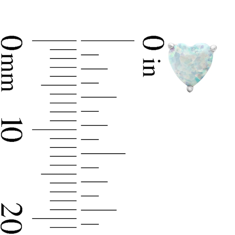 Main Image 2 of Solid Sterling Silver Simulated Opal Heart Studs