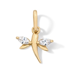 Solid 10K Gold Marquise CZ Dragonfly Necklace Charm