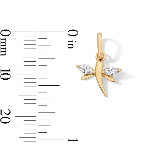 Solid 10K Gold Marquise CZ Dragonfly Necklace Charm