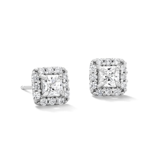 Solid Sterling Silver CZ Square Frame Studs