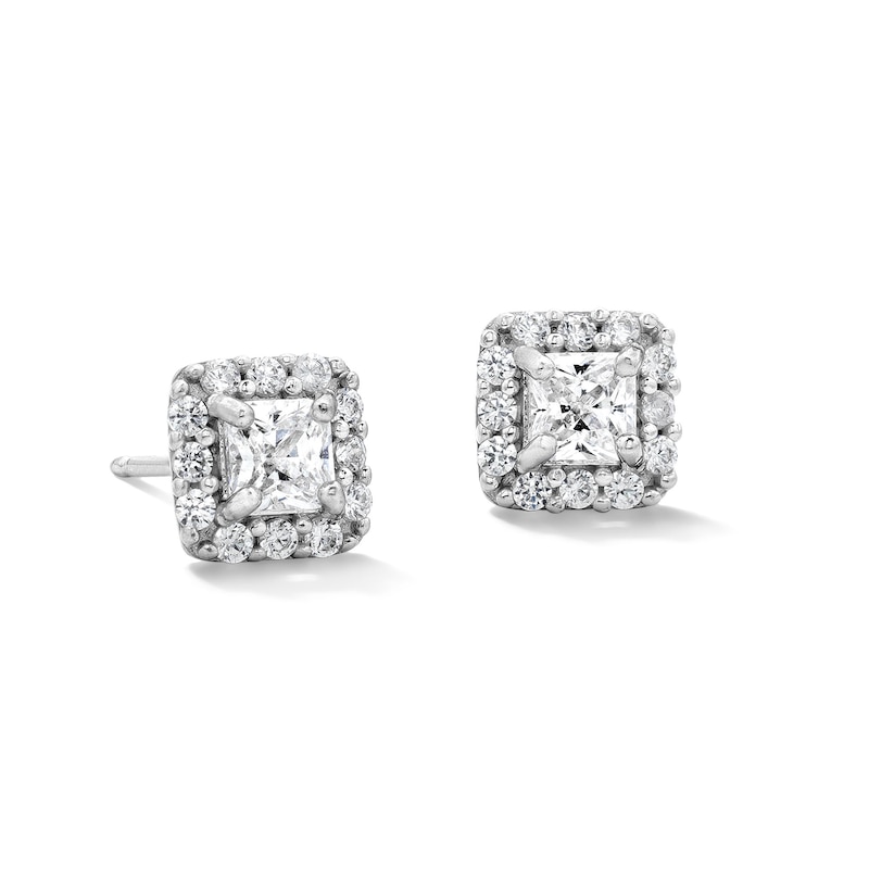 Main Image 1 of Solid Sterling Silver CZ Square Frame Studs