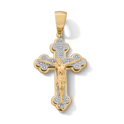 14K Gold Plated 1/20 CT. T.W. Lab-Grown Diamond Crucifix Necklace Charm
